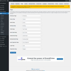 Page screenshot: EventPrime → Settings → Pages