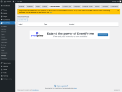 Page screenshot: EventPrime → Settings → Checkout Fields