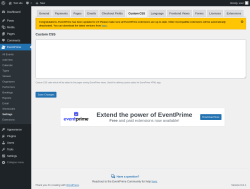 Page screenshot: EventPrime → Settings → Custom CSS