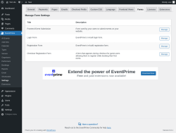 Page screenshot: EventPrime → Settings → Forms