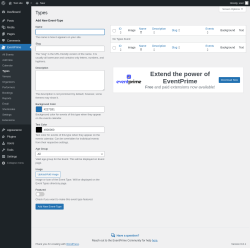 Page screenshot: EventPrime → Types