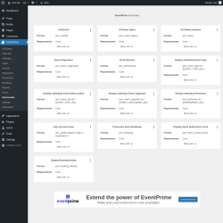 Page screenshot: EventPrime → Shortcodes