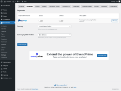 Page screenshot: EventPrime → Settings → Payments