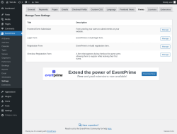 Page screenshot: EventPrime → Settings → Forms