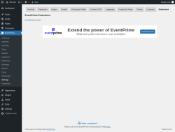 Page screenshot: EventPrime → Settings → Extensions
