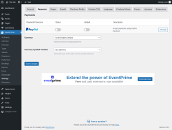 Page screenshot: EventPrime → Settings → Payments