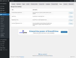 Page screenshot: EventPrime → Settings → Forms