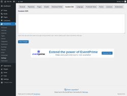 Page screenshot: EventPrime → Settings → Custom CSS