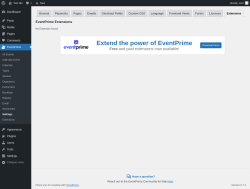 Page screenshot: EventPrime → Settings → Extensions