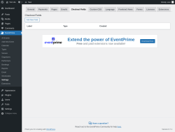 Page screenshot: EventPrime → Settings → Checkout Fields