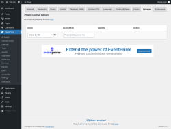 Page screenshot: EventPrime → Settings → Licenses
