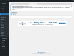 Page screenshot: EventPrime → Settings → Checkout Fields