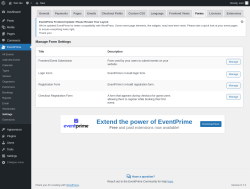 Page screenshot: EventPrime → Settings → Forms