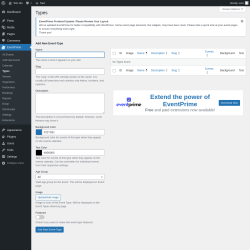 Page screenshot: EventPrime → Types