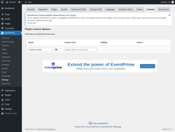 Page screenshot: EventPrime → Settings → Licenses