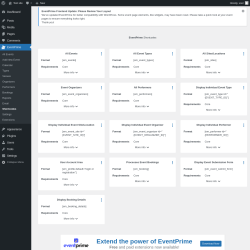 Page screenshot: EventPrime → Shortcodes