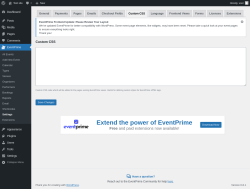 Page screenshot: EventPrime → Settings → Custom CSS