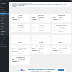 Page screenshot: EventPrime → Shortcodes