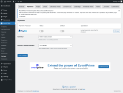 Page screenshot: EventPrime → Settings → Payments