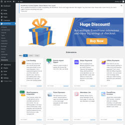 Page screenshot: EventPrime → Extensions