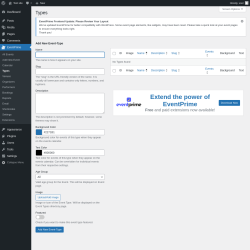 Page screenshot: EventPrime → Types