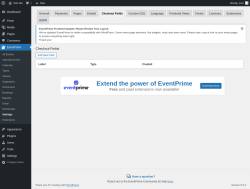 Page screenshot: EventPrime → Settings → Checkout Fields