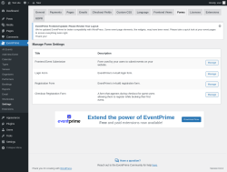 Page screenshot: EventPrime → Settings → Forms
