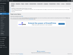 Page screenshot: EventPrime → Settings → Licenses