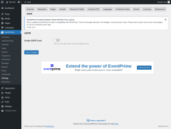 Page screenshot: EventPrime → Settings → GDPR