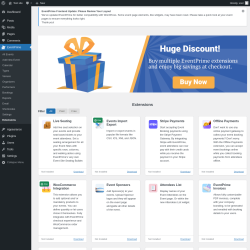 Page screenshot: EventPrime → Extensions
