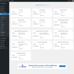 Page screenshot: EventPrime → Shortcodes