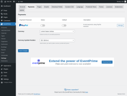 Page screenshot: EventPrime → Settings → Payments
