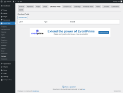 Page screenshot: EventPrime → Settings → Checkout Fields