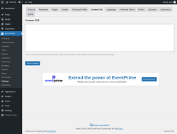 Page screenshot: EventPrime → Settings → Custom CSS