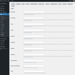 Page screenshot: EventPrime → Settings → Language