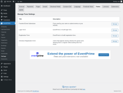 Page screenshot: EventPrime → Settings → Forms