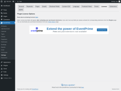 Page screenshot: EventPrime → Settings → Licenses