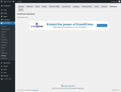 Page screenshot: EventPrime → Settings → Extensions