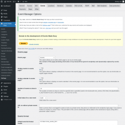 Page screenshot: Events Made Easy  → Settings → Events