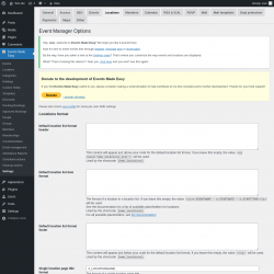 Page screenshot: Events Made Easy  → Settings → Locations