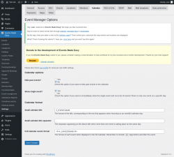 Page screenshot: Events Made Easy  → Settings → Calendar