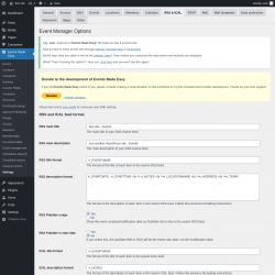 Page screenshot: Events Made Easy  → Settings → RSS & ICAL