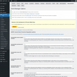 Page screenshot: Events Made Easy  → Settings → Data protection