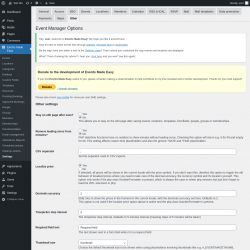 Page screenshot: Events Made Easy  → Settings → Other