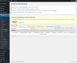 Page screenshot: Events Made Easy  → Pending Bookings