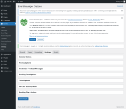 Page screenshot: Events &rarr; Settings &rarr; Bookings
