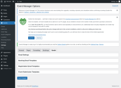 Page screenshot: Events &rarr; Settings &rarr; Emails