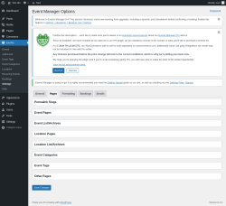 Page screenshot: Events &rarr; Settings &rarr; Pages