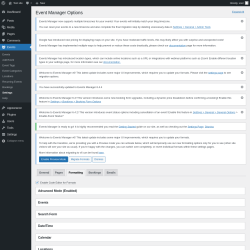 Page screenshot: Events &rarr; Settings &rarr; Formatting