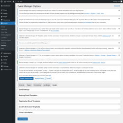 Page screenshot: Events &rarr; Settings &rarr; Emails